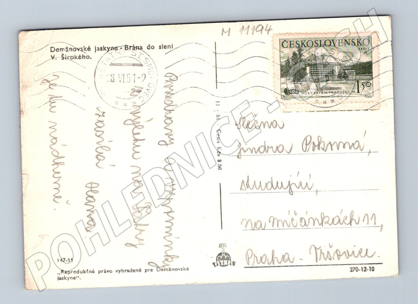 Pohlednice Demänovské jeskyně – historická, Slovensko (M11194)