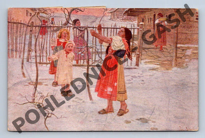 Pohlednice Vánoce 1920 děti v krojích Jos. Douba (M1122)