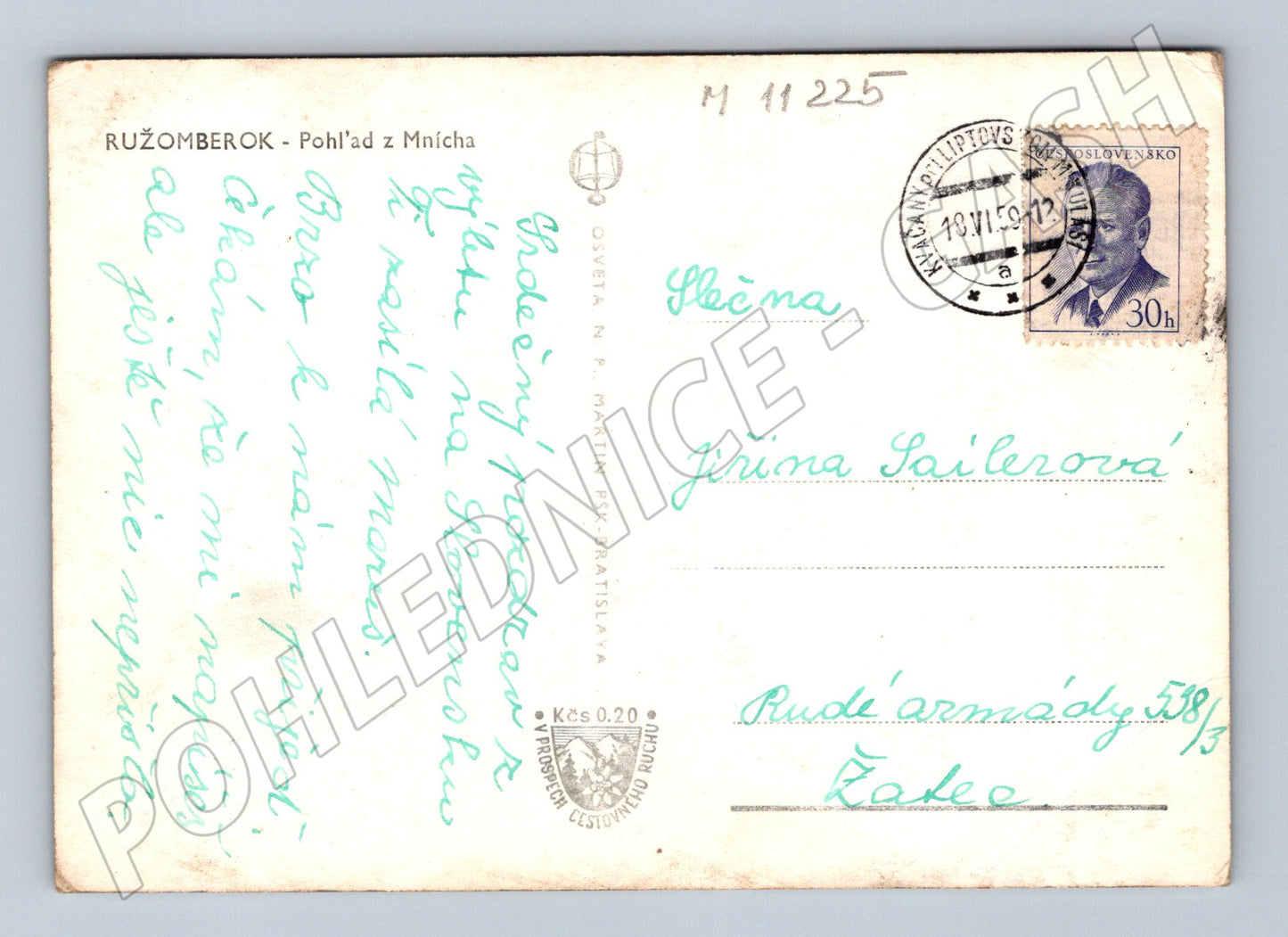 Pohlednice Ružomberok, pohled z Mnicha, 1959 (M11225)