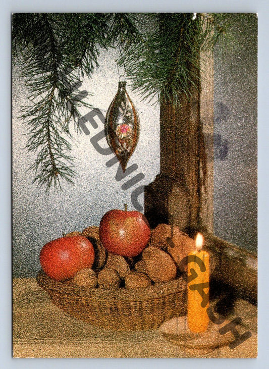 Pohlednice Vánoce ČSSR svíčka jablka (M1125)