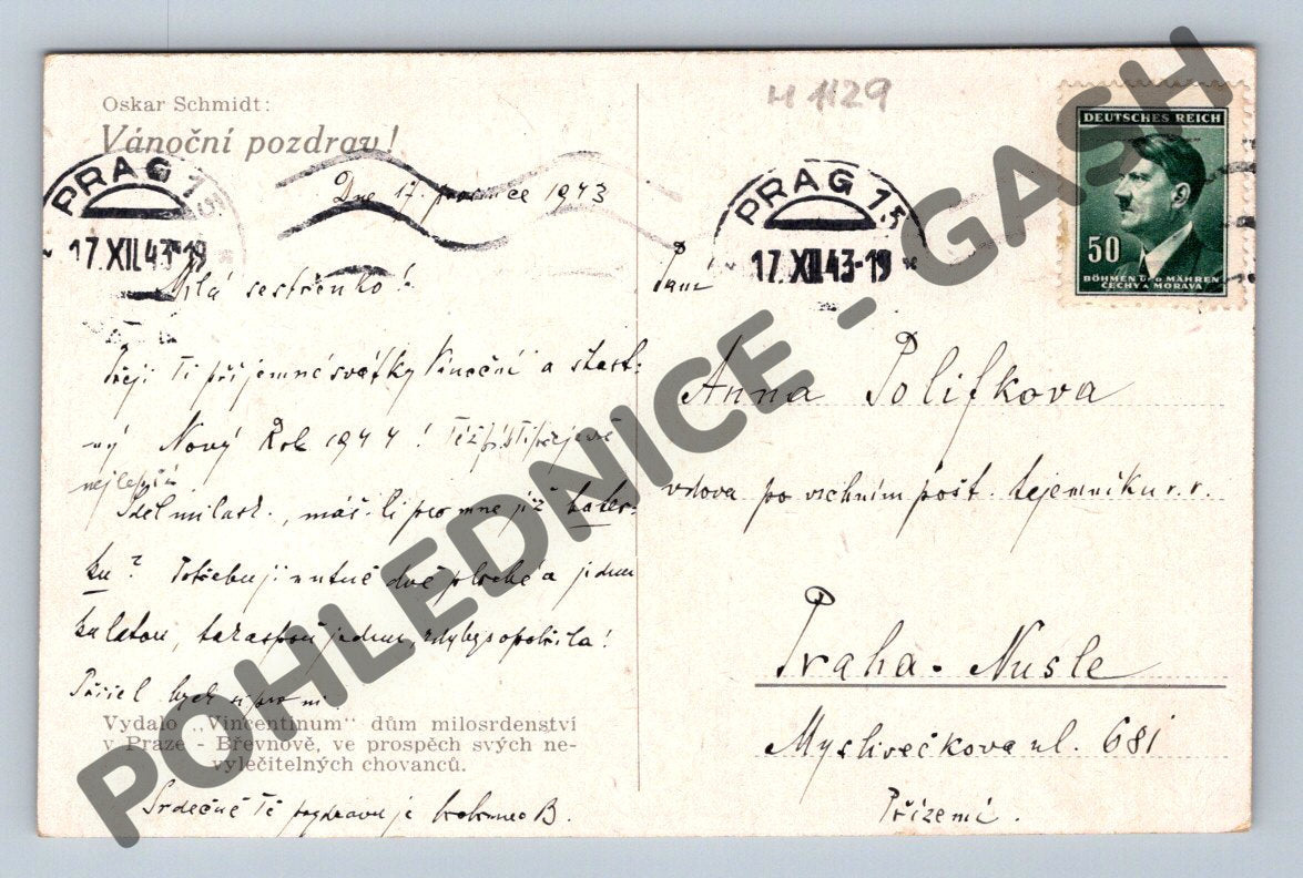 Pohlednice Vánoce 1943 zimní kaple O. Schmidt (M1129)