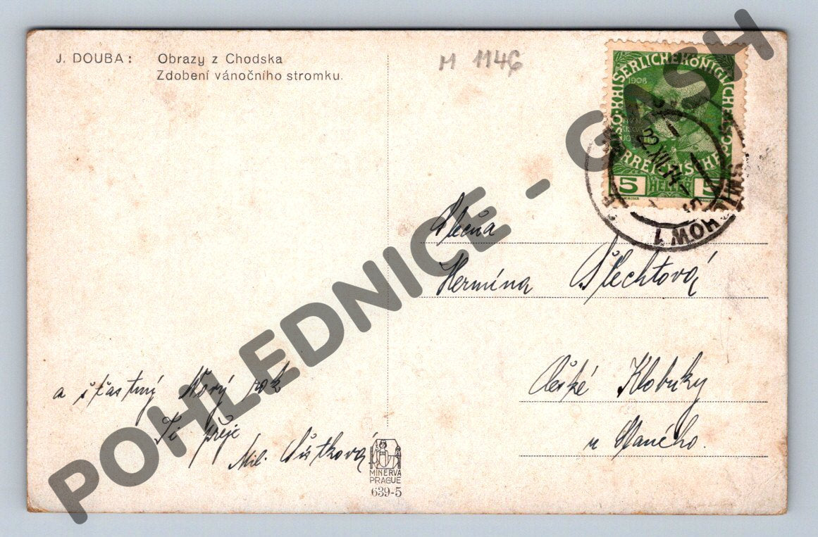 Pohlednice Veselé Vánoce – Chodsko J. Douba 1910 (M1146)