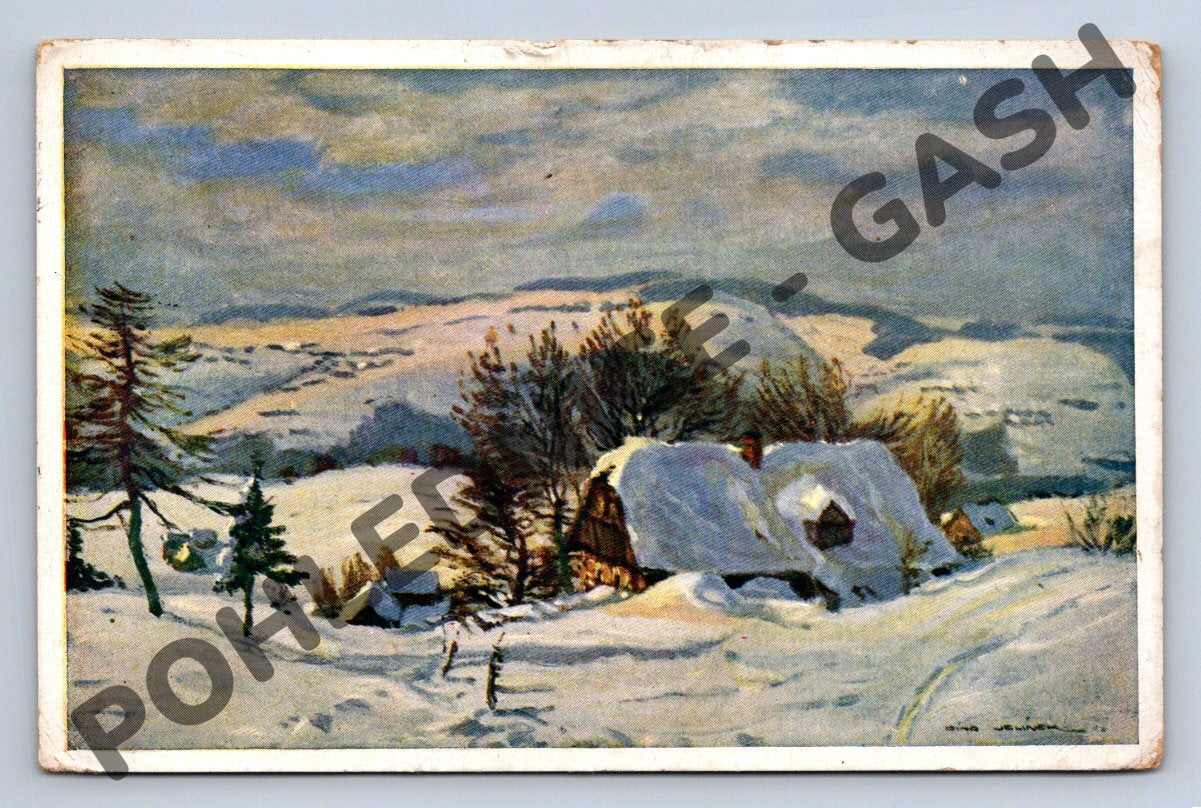 Pohlednice Vánoce v horách – Cína Jelínek 1928 (M1149)