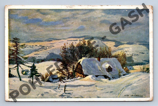 Pohlednice Vánoce v horách – Cína Jelínek 1928 (M1149)