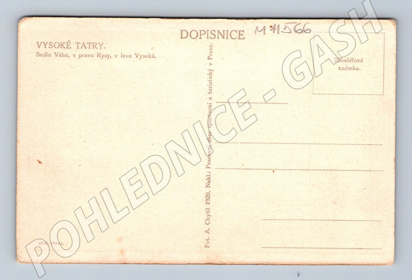 Pohlednice Vysoké Tatry - Rysy, Sedlo Váha, cca 1920 (M11566)
