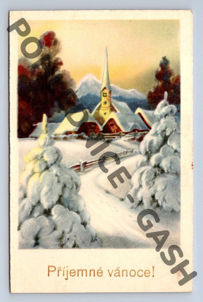 Pohlednice Zimní krajina s kostelem – ČR (M1158)