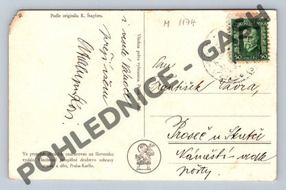 Happy New Year postcard - skier Czechoslovakia (M1174)