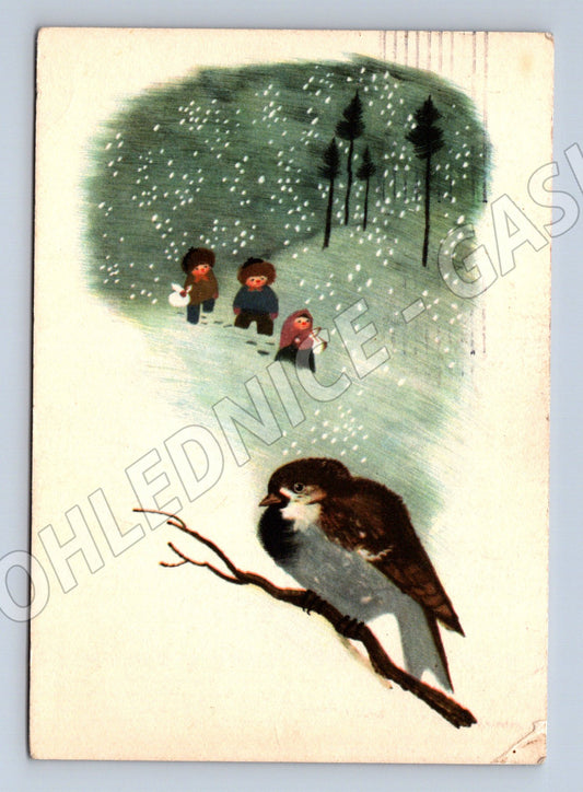 Pohlednice Sýkorka Děti Jiří Trnka 1962 (M11759)