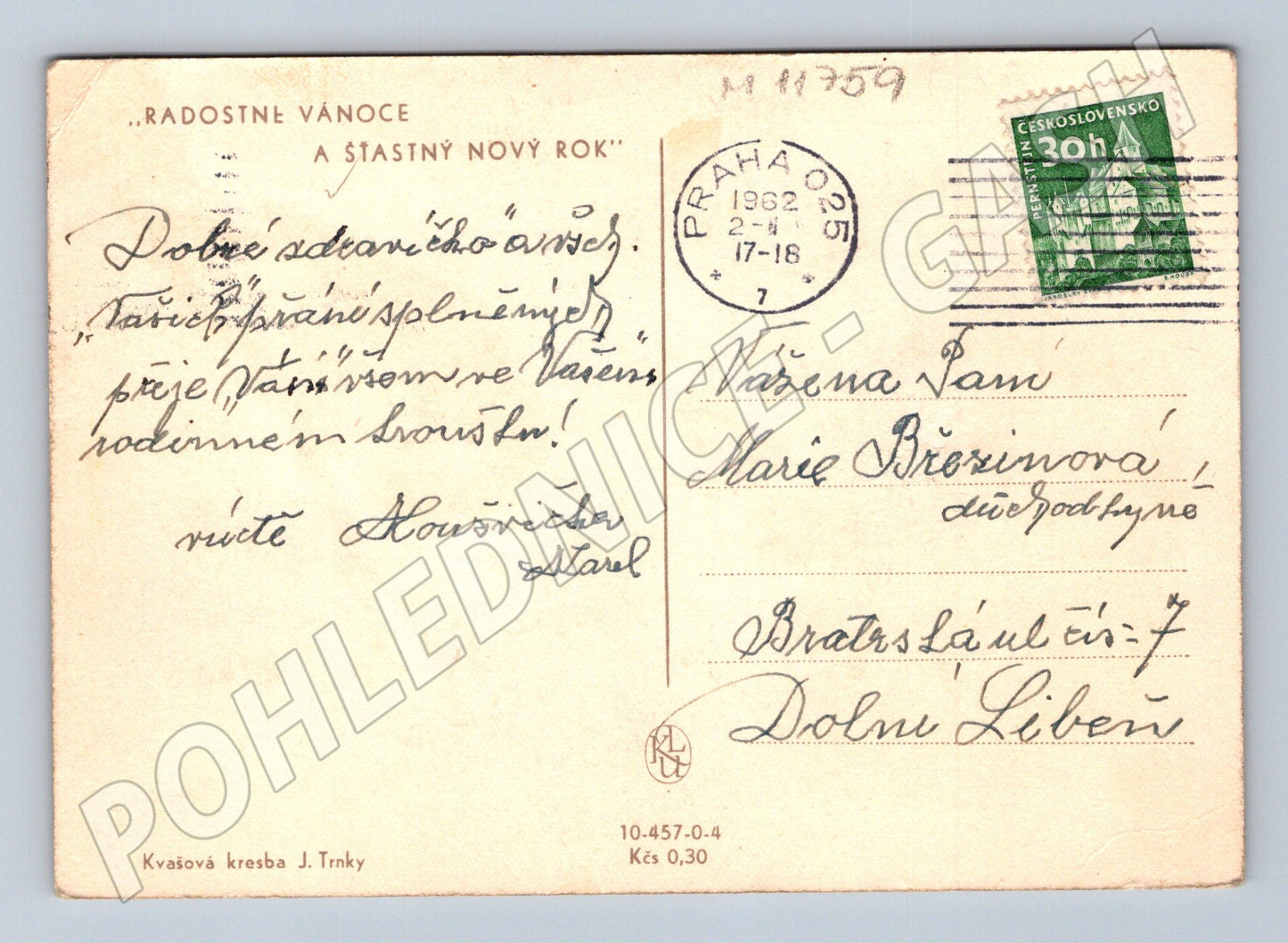 Pohlednice Sýkorka Děti Jiří Trnka 1962 (M11759)