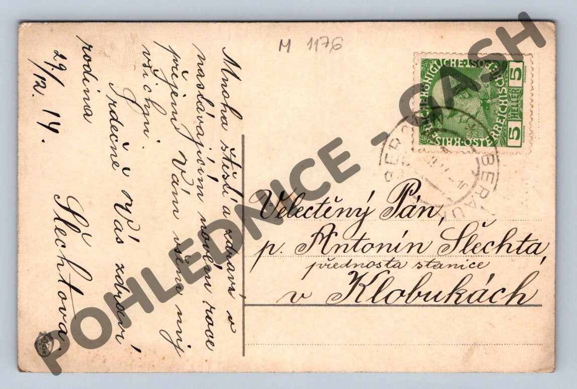 Postcard New Year 1914 – winter village (M1176)