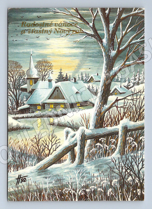 Pohlednice Vánoční – česká zimní vesnice (M11765)