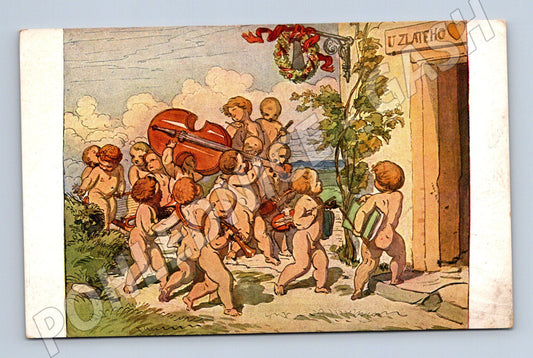 Pohlednice J. Mánes: Musica – Andílci s nástroji (M11772)