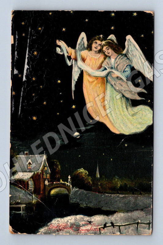 Pohlednice Andělé - zimní noční krajina (M11774)