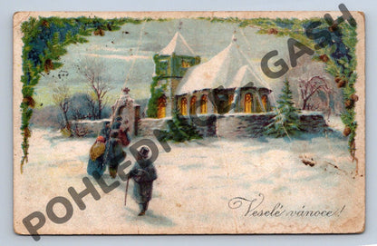 Merry Christmas postcard - winter church of the Czech Republic (M1180)