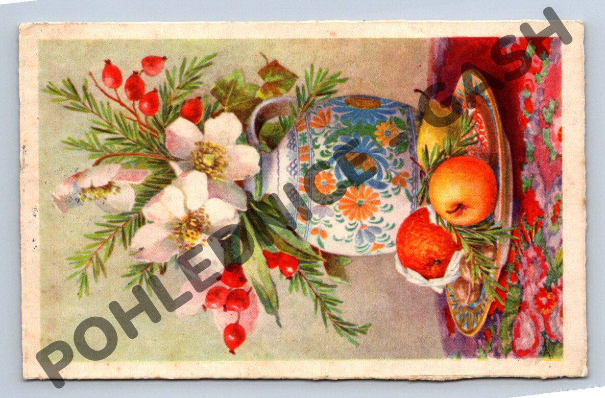 Postcard Flowers vase of fruit – Czechoslovakia 1933 (M1183)