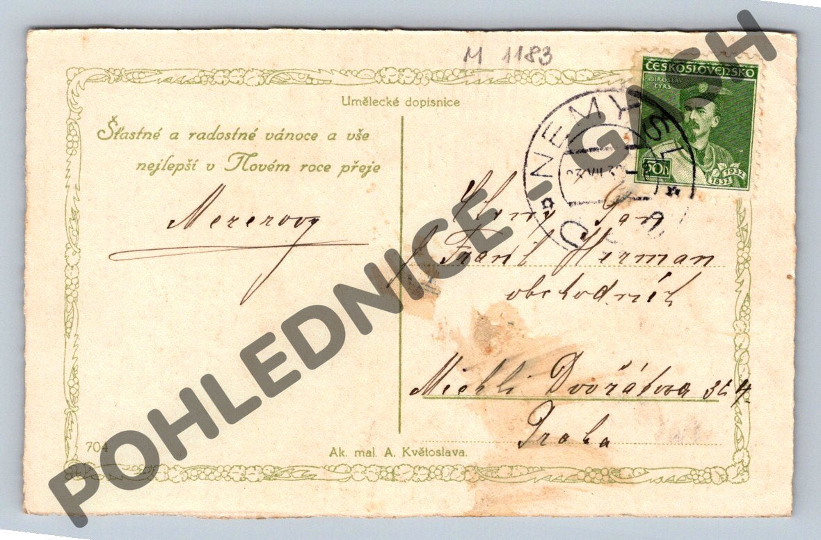 Postcard Flowers vase of fruit – Czechoslovakia 1933 (M1183)