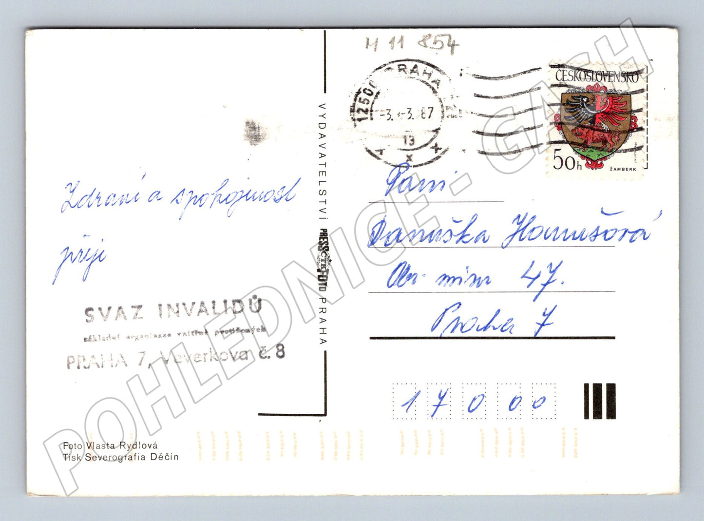 Pohlednice Květiny ve váze, ručně psaná (M11854)
