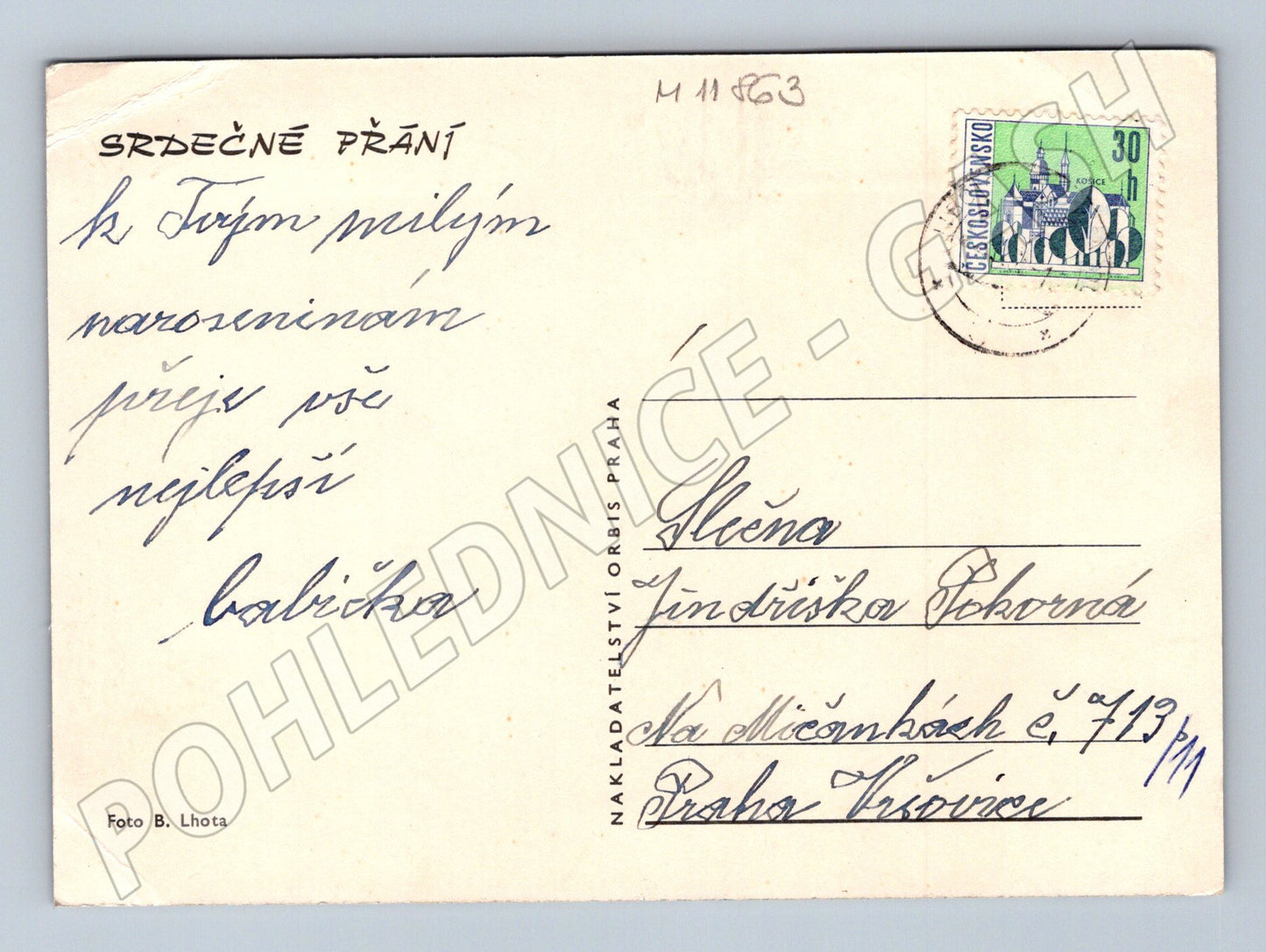 Pohlednice růže s přáním (M11863)