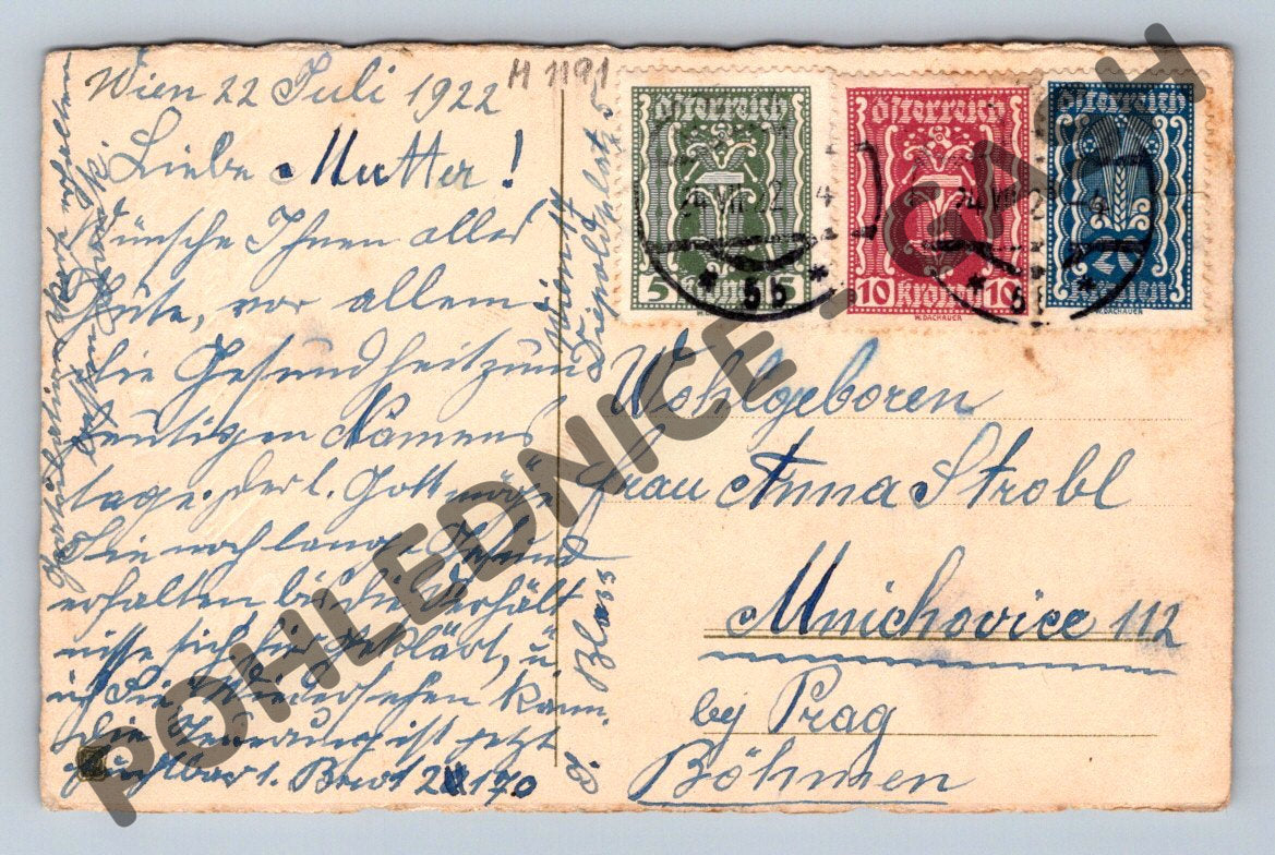 Pohlednice Rakousko 1922 – květiny Vídeň (M1191)