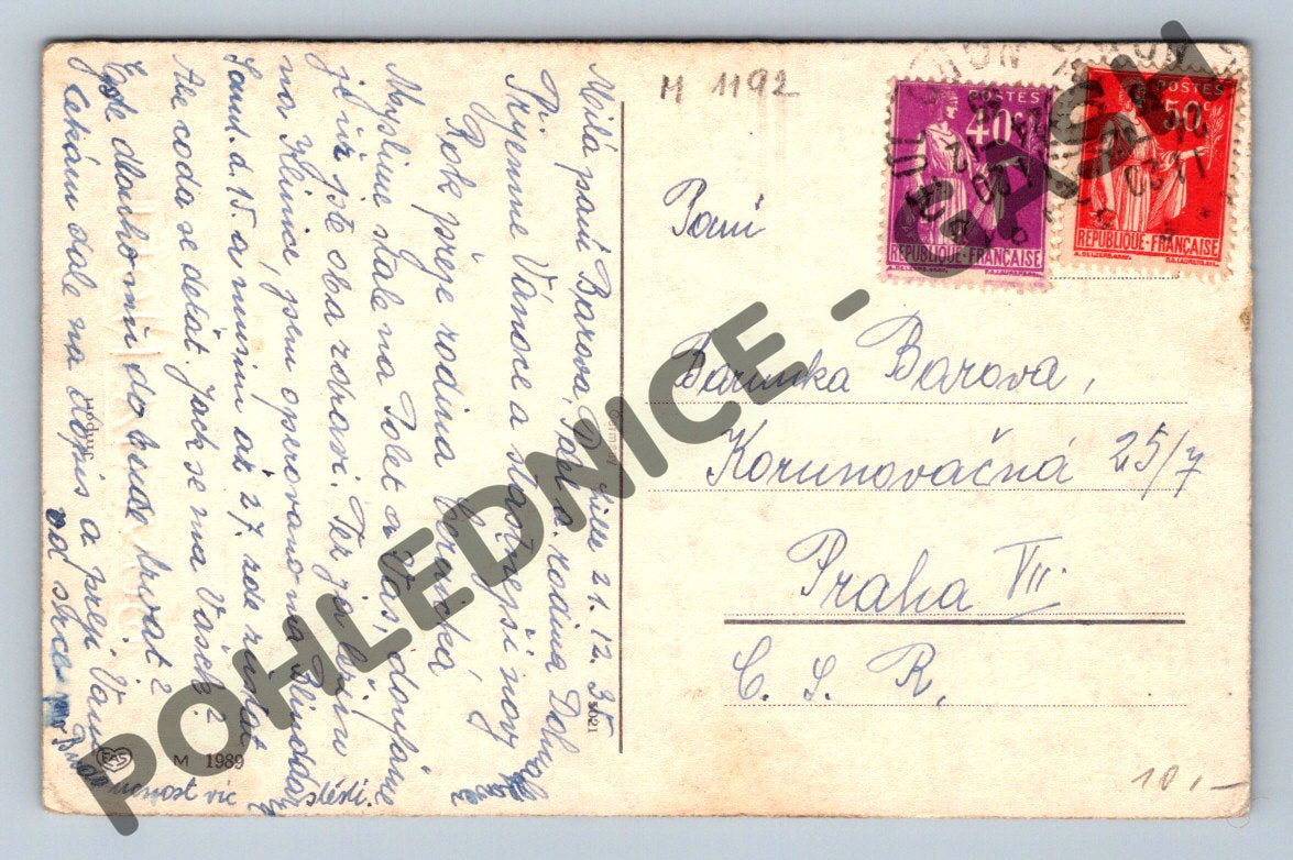 Pohlednice Joyeux Noël – zimní vesnice Francie (M1192)