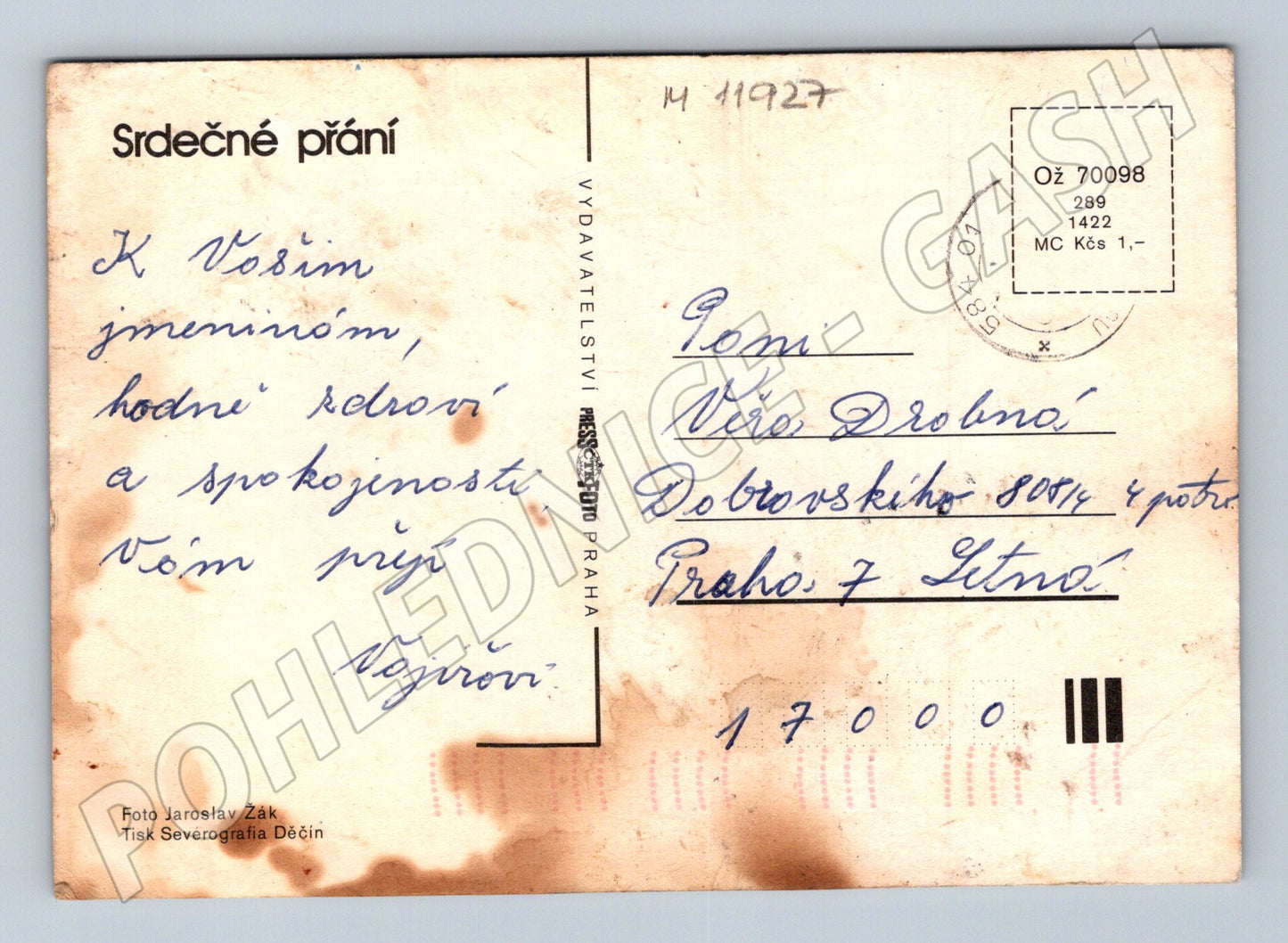 Pohlednice Růže s přáním (M11927)