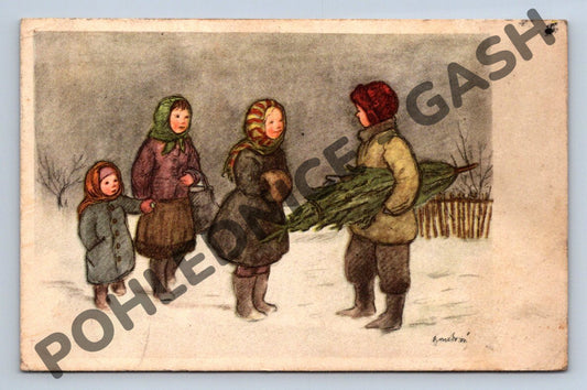 Pohlednice Děti se stromečkem – ČSR 1924 (M1193)
