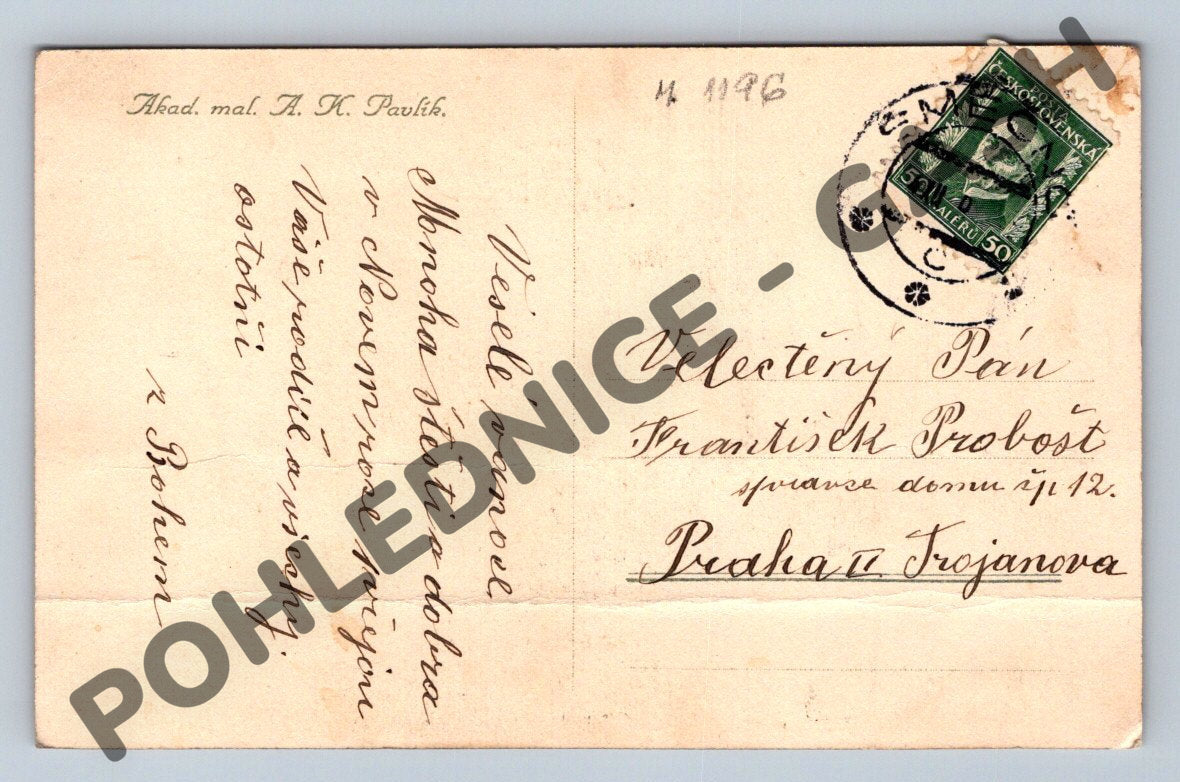 Pohlednice Ptáčci na větvi – zimní motiv 1920s (M1196)