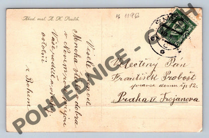 Pohlednice Ptáčci na větvi – zimní motiv 1920s (M1196)