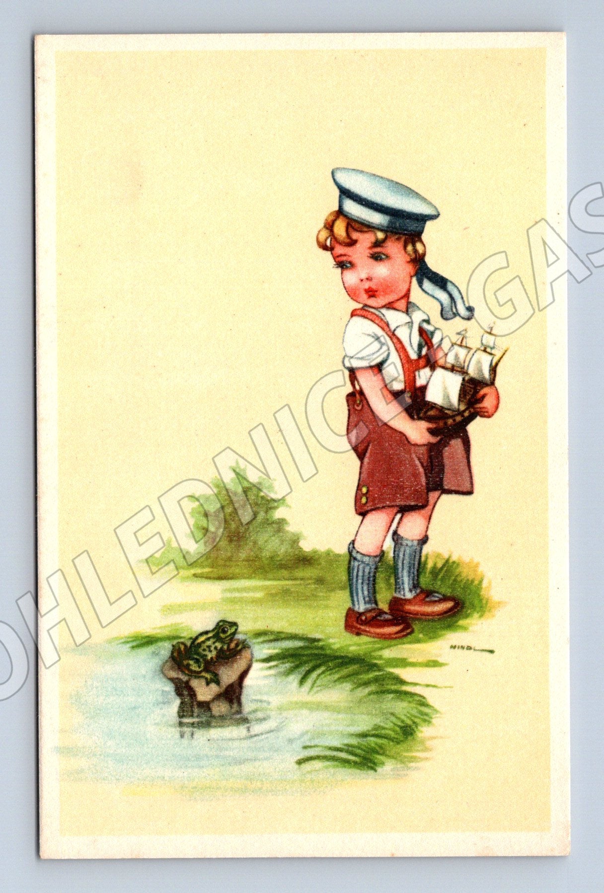 Pohlednice humorný motiv dítě a žába (M12086)