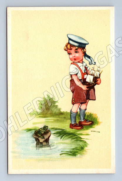 Pohlednice humorný motiv dítě a žába (M12086)