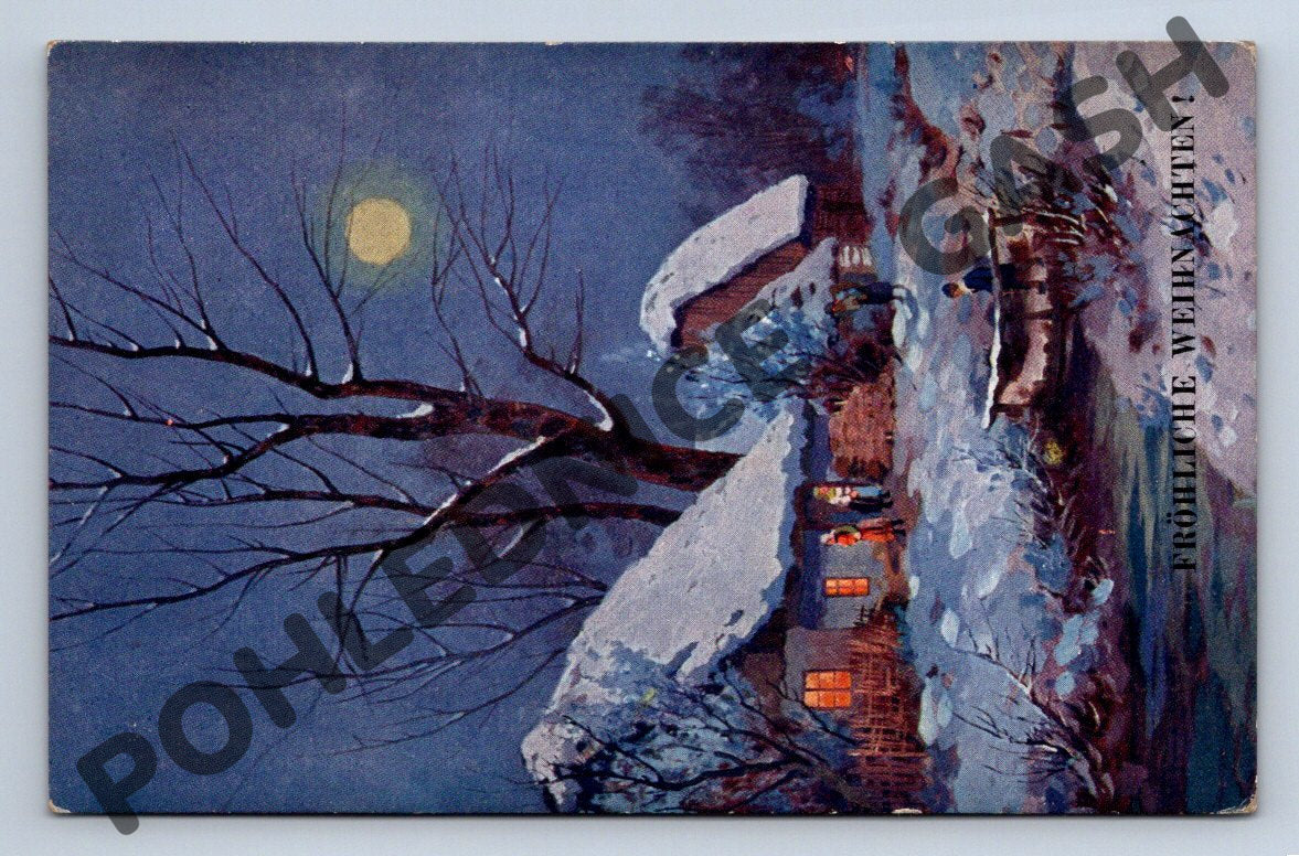 Pohlednice Zimní vesnice – Fröhliche Weihnachten (M1210)