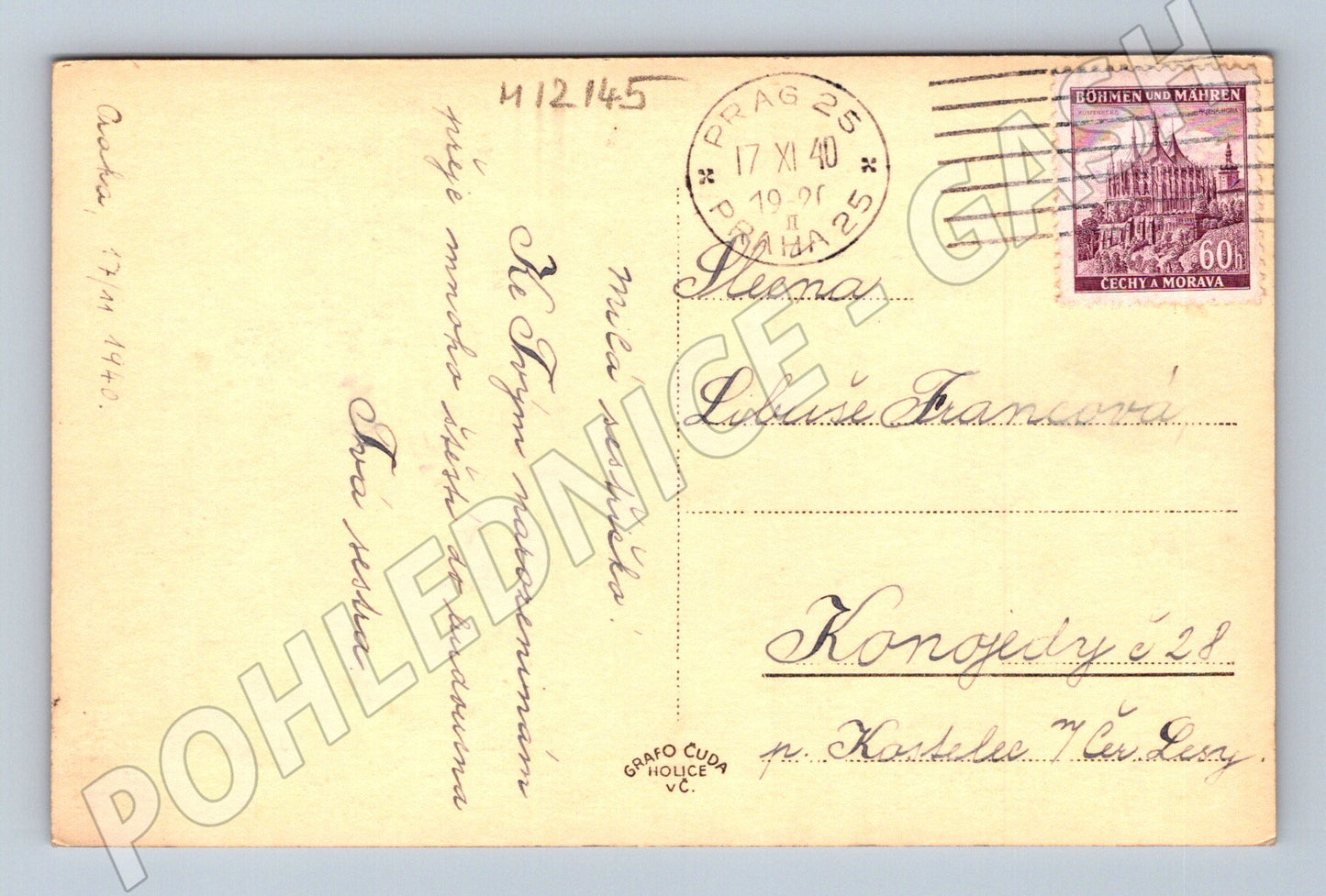 Pohlednice Srdečné přání Praha 1940 (M12145)