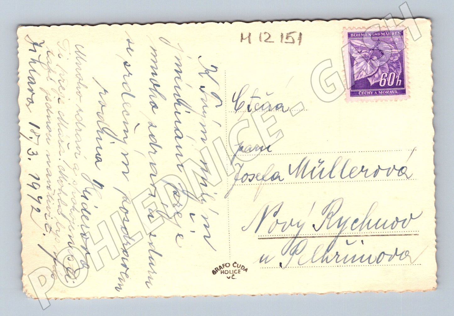 Pohlednice Růže k jmeninám, Čechy a Morava 1942 (M12151)