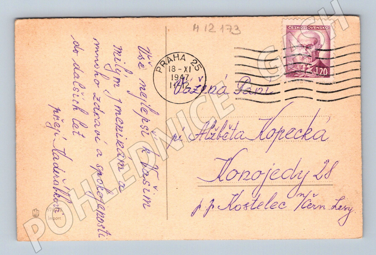 Pohlednice Srdečné blahopřání ČSR 1947 - růže (M12173)