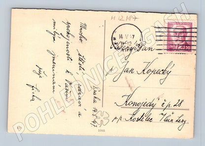 Pohlednice Růže 1947, známka Beneš (M12187)
