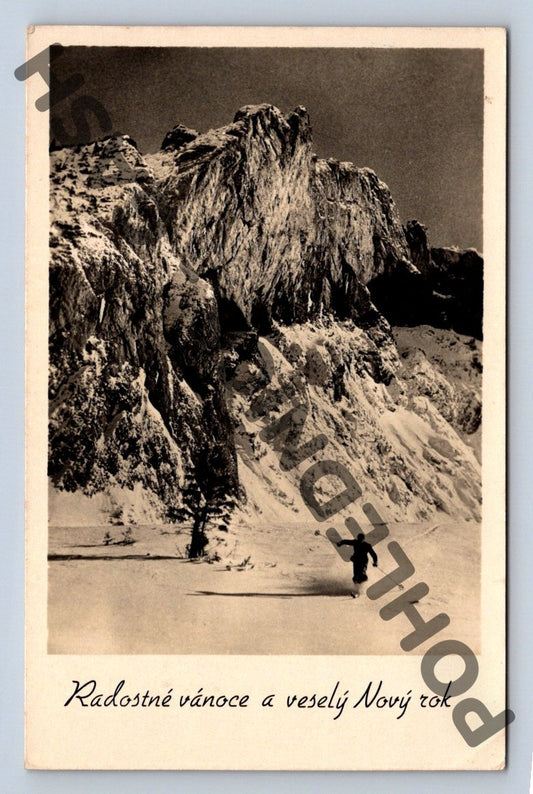 Pohlednice Lyžař – zimní krajina 1946 (M1219)
