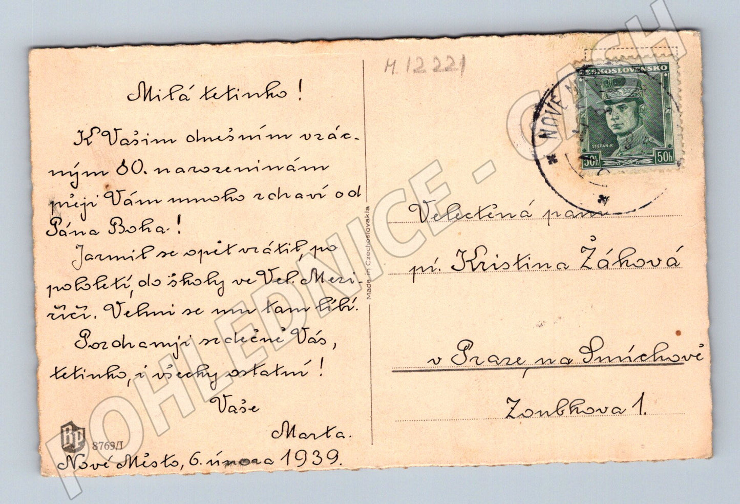 Pohlednice růže Československo 1939 (M12221)