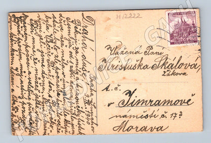 Pohlednice Čechy a Morava s květinami a známkou (M12222)