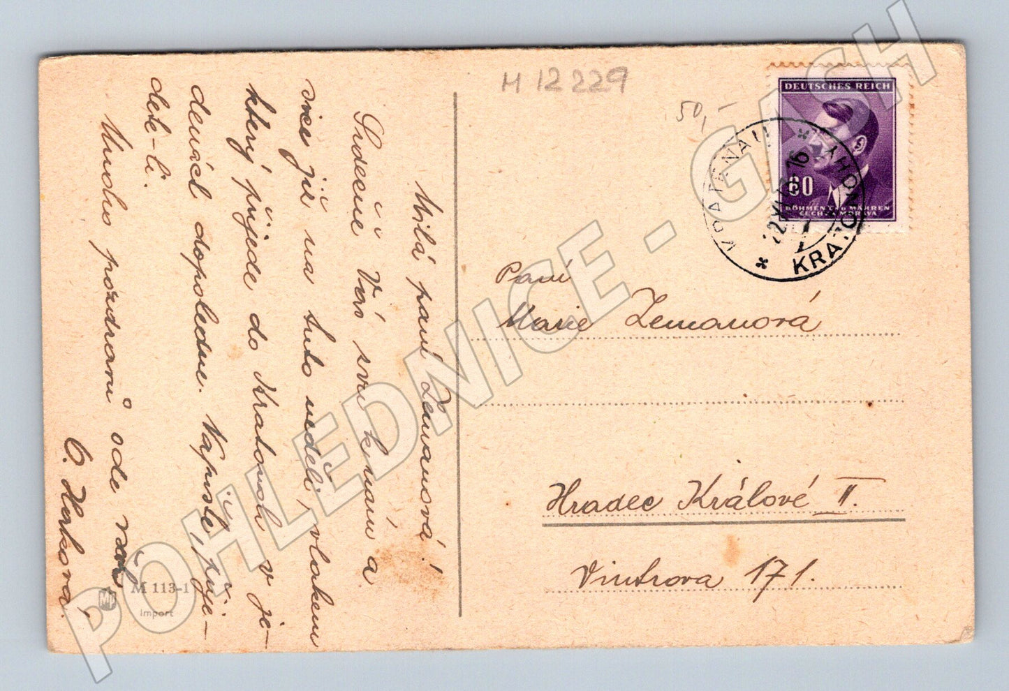 Pohlednice Kytice kopretin Hradec Králové 1942 (M12229)