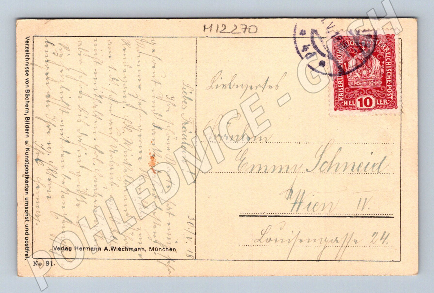 Pohlednice Dívka s harfou Mnichov (M12270)