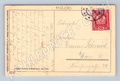 Pohlednice Dívka s harfou Mnichov (M12270)