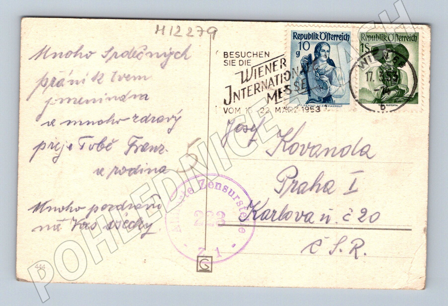 Pohlednice Rakousko 1953 – blahopřání ke svátku (M12279)