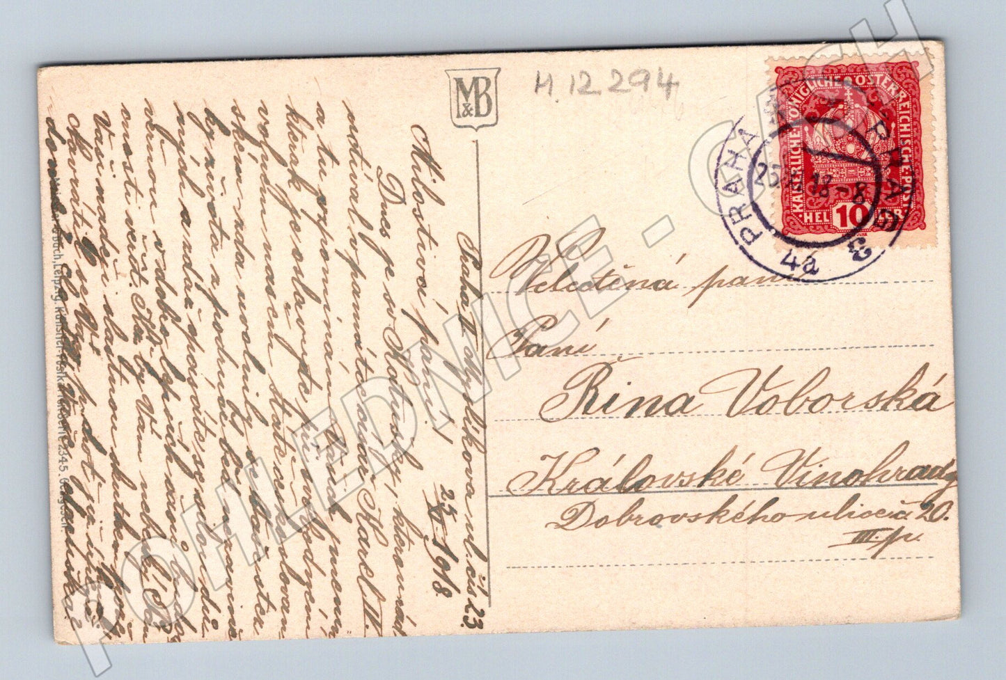 Pohlednice Stará pohlednice s květinami, Praha 1914 (M12294)