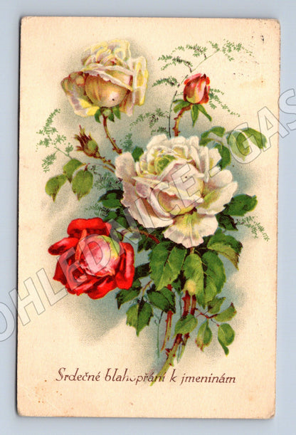 Pohlednice Srdečné blahopřání k jmeninám – růže (M12307)