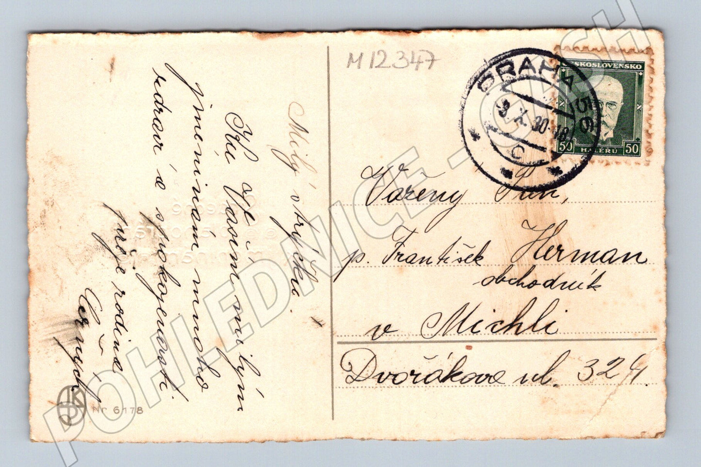 Pohlednice ČSR 1930, růže, jmeniny, známka Masaryk (M12347)