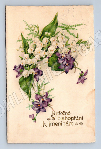 Pohlednice s květinami a přáním k jmeninám (M12370)