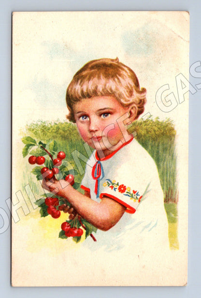 Pohlednice Dítě s třešněmi, Brodský (M12374)