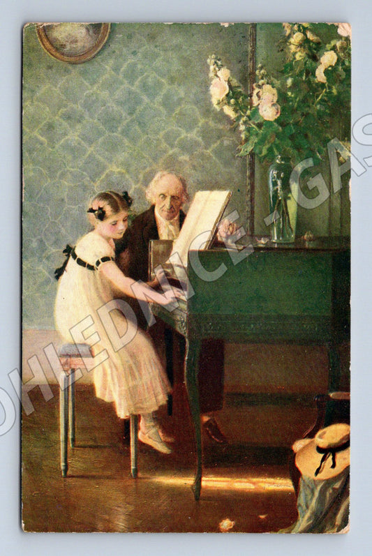 Pohlednice První hodina klavírní J. A. Muénier (M12403)