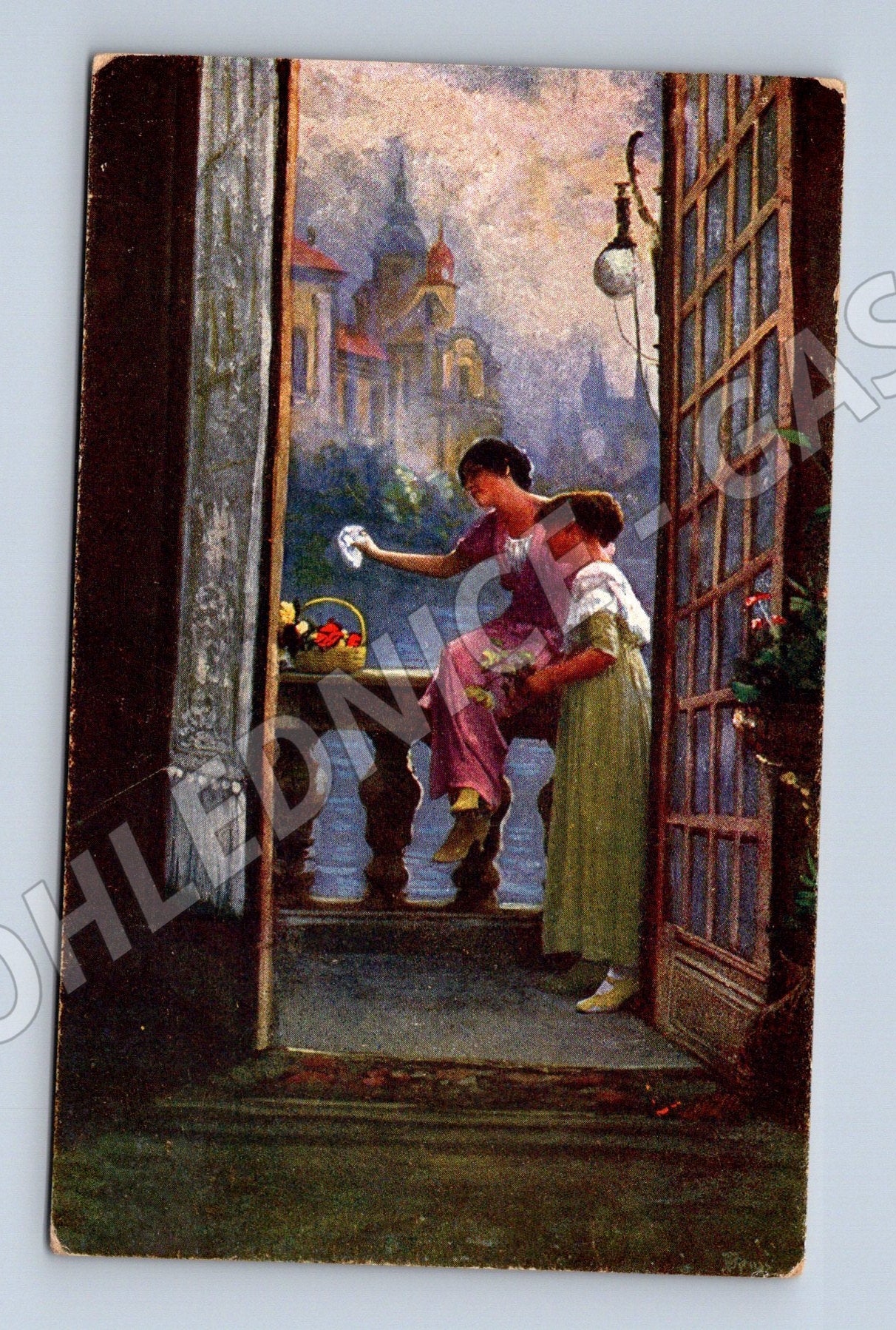 Pohlednice romantická scéna u okna (M12406)