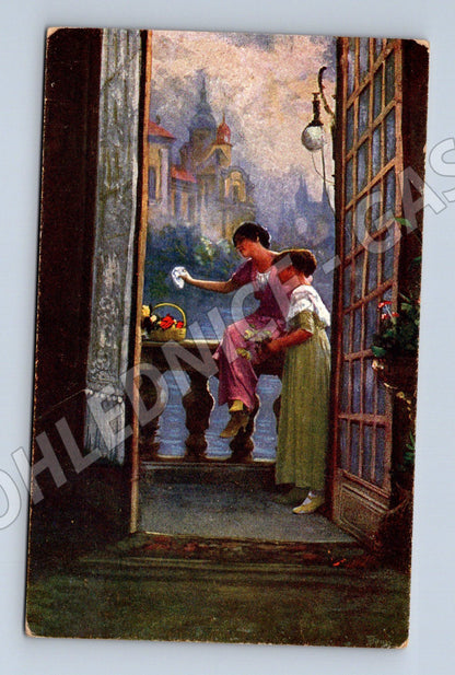 Pohlednice romantická scéna u okna (M12406)
